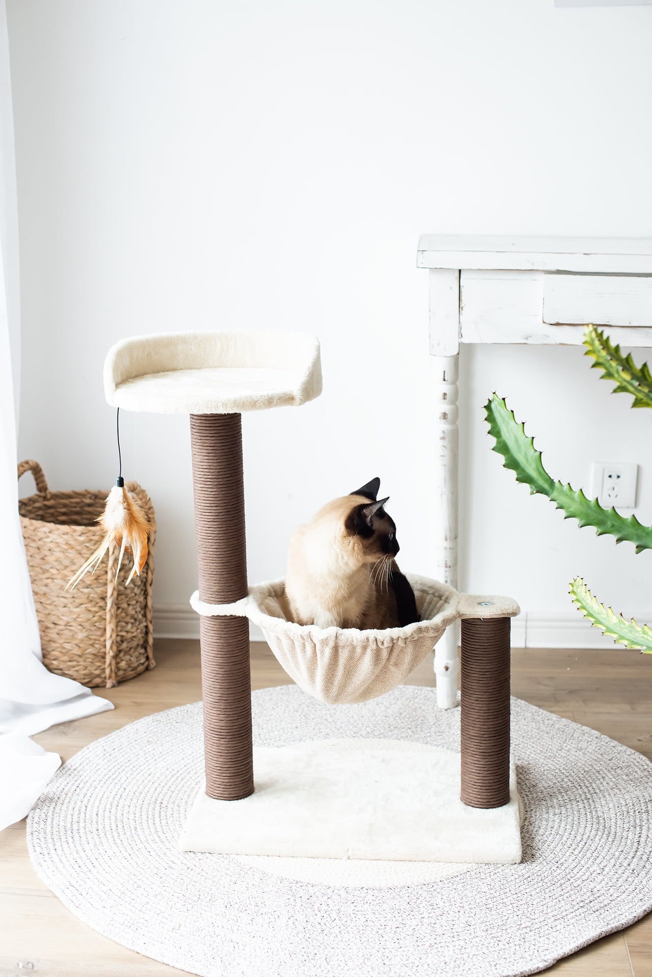 Cat Tree with Hammock Scratching Post Tower 3-Level 28"