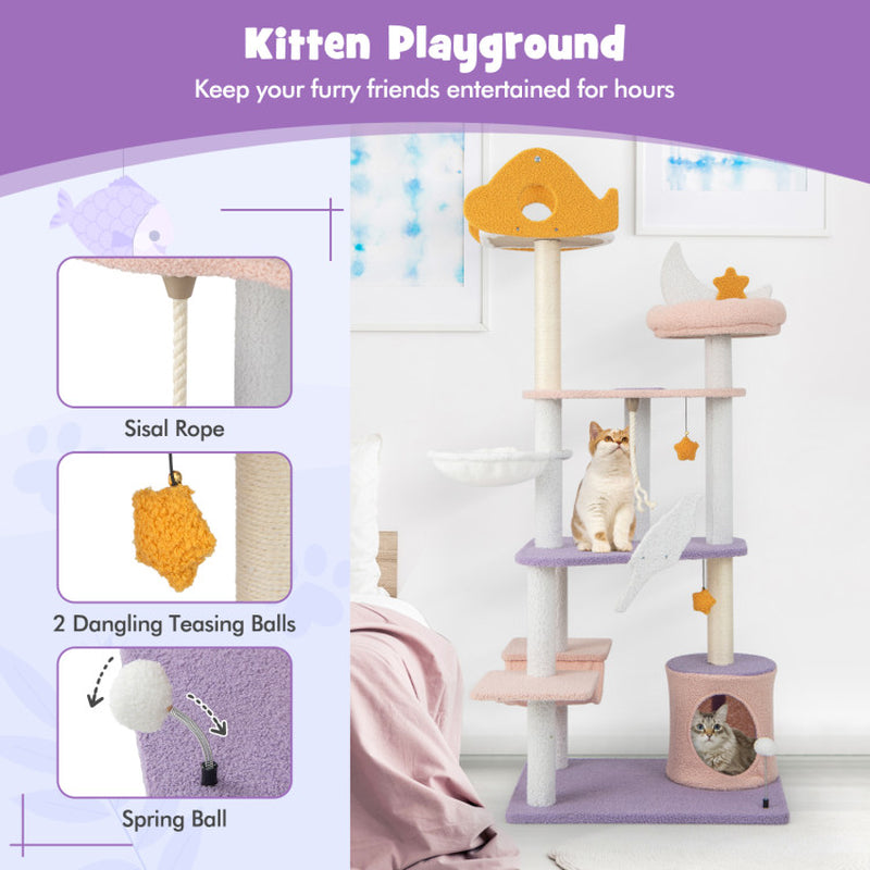 Tall Cat Tree Tower with Sisal Scratching Posts 66"