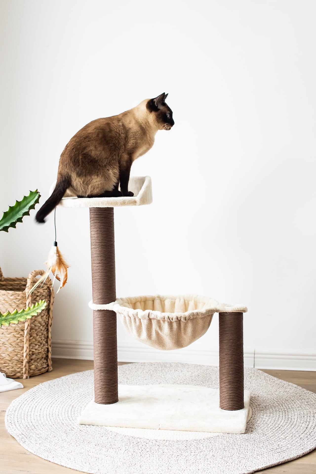 Cat Tree with Hammock Scratching Post Tower 3-Level 28"