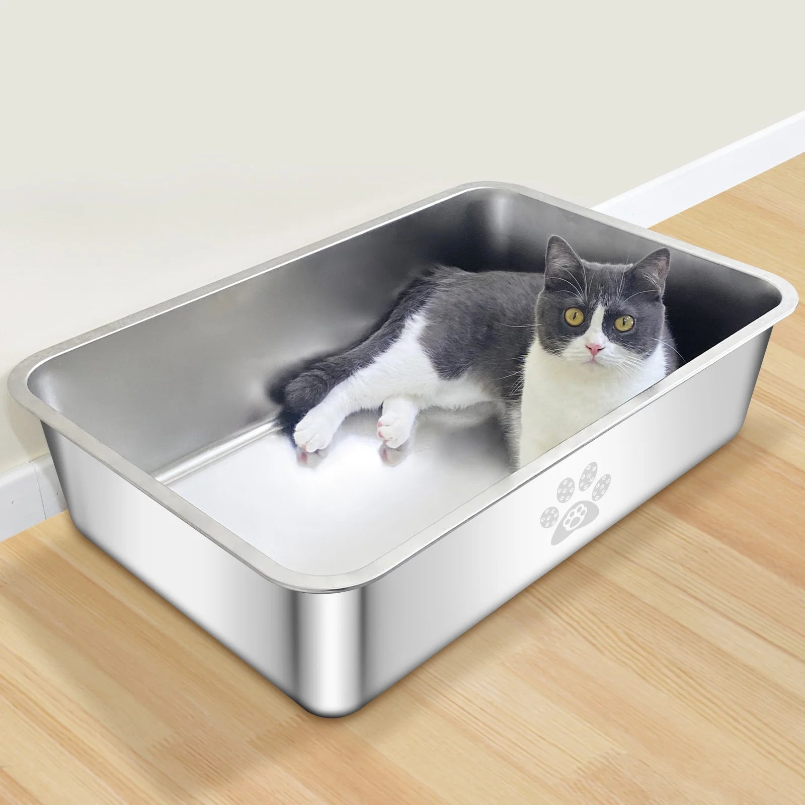 Cat Litter Box with High Sides Large Stainless Steel Litter Pan 23.6" X 15.7" X 5.9"