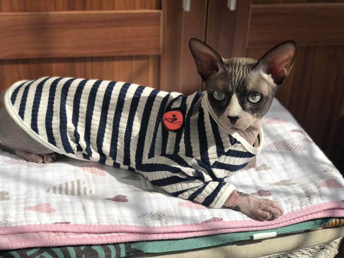 Hairless Cats Shirt Breathable Cat Daily Wear Clothes Stripe Vest Adorable Pajamas Jumpsuit Soft & Skin-Friendly