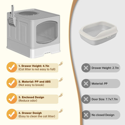 Extra Large Foldable Anti-Splashing Cat Litter Box with Litter Scoop