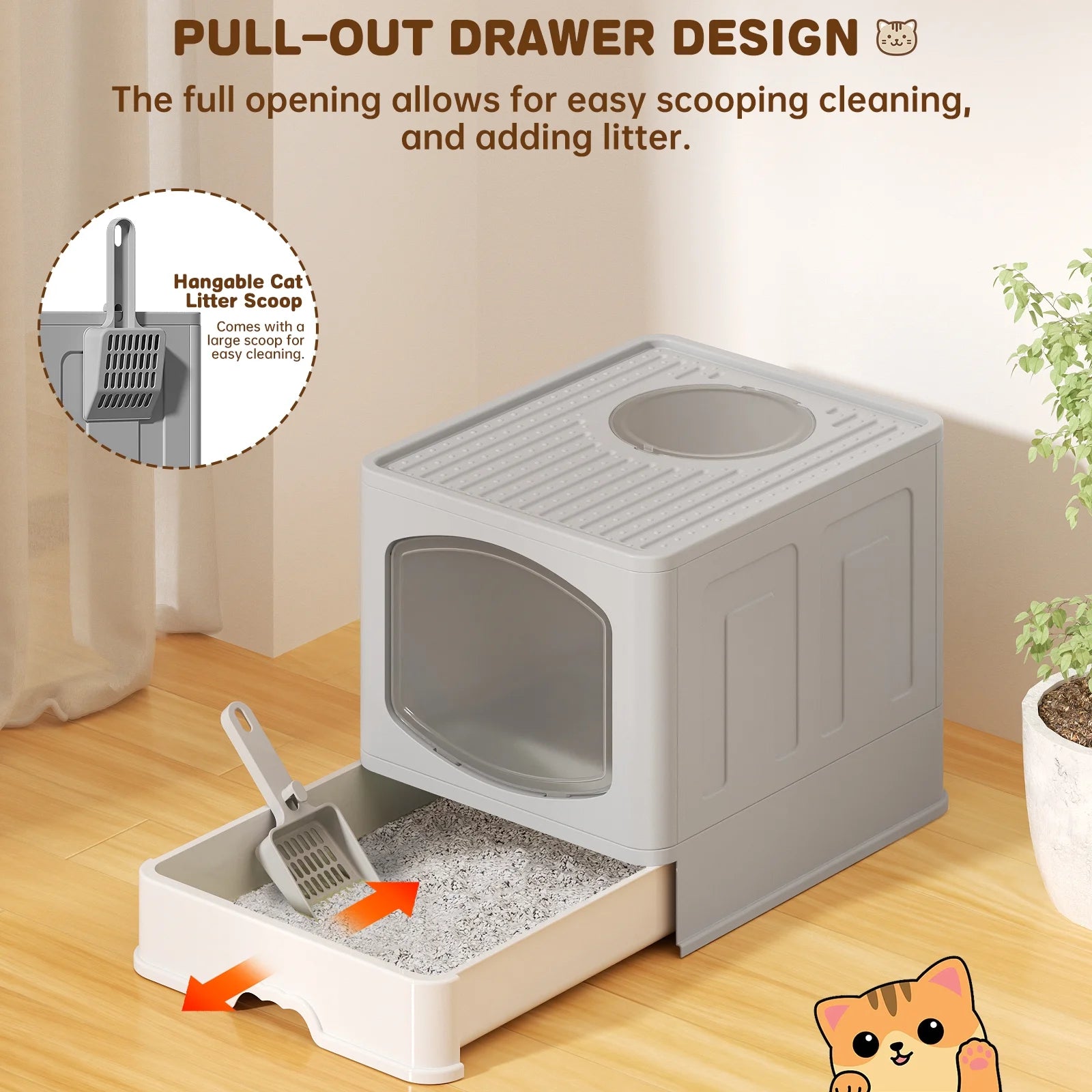 Extra Large Foldable Anti-Splashing Cat Litter Box with Litter Scoop