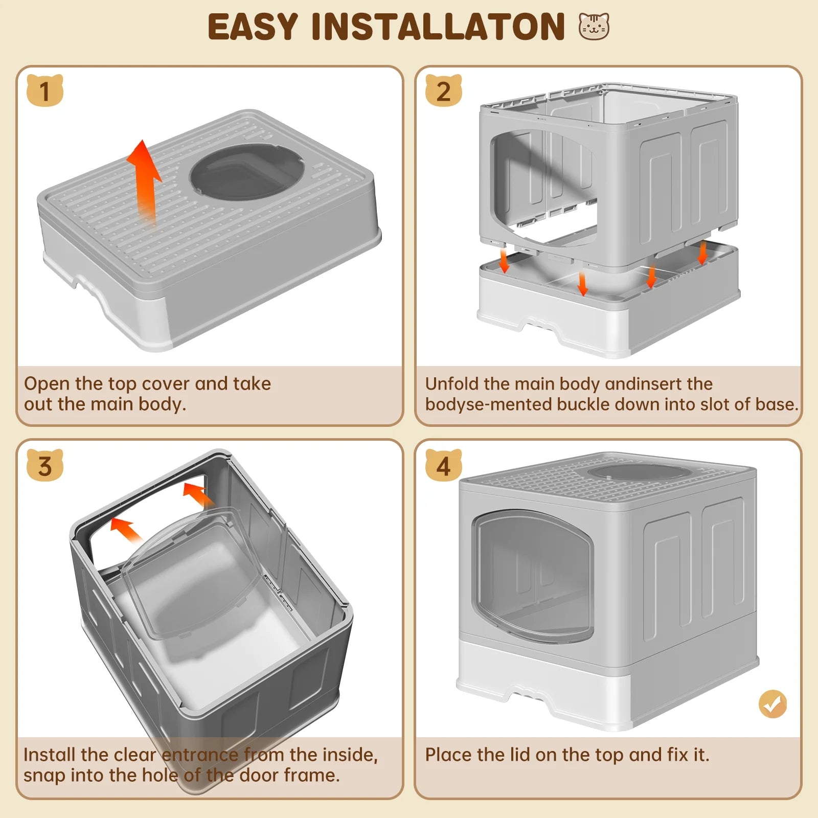 Extra Large Foldable Anti-Splashing Cat Litter Box with Litter Scoop