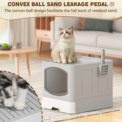 Extra Large Foldable Anti-Splashing Cat Litter Box with Litter Scoop