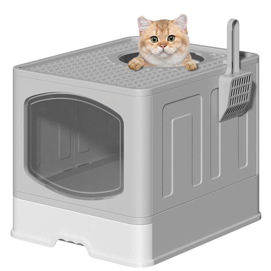Extra Large Foldable Anti-Splashing Cat Litter Box with Litter Scoop