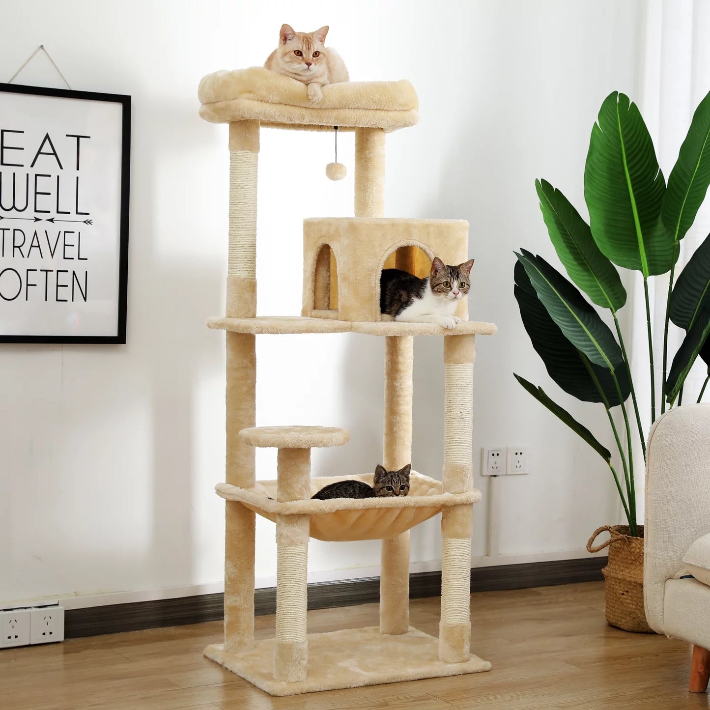 Cat Tree Tower with Hammock and Sisal Scratching Posts 54"