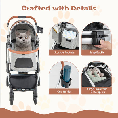 Foldable Cat Stroller with Removable Waterproof Cover