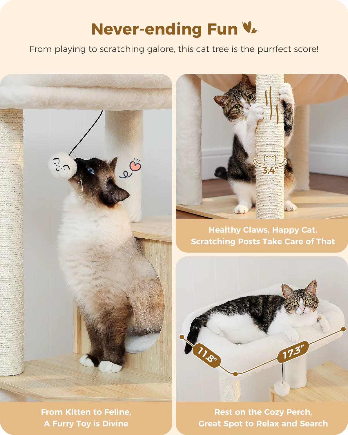 Multi-Level Cat Tree with Sisal Scratching Posts and Hammock 