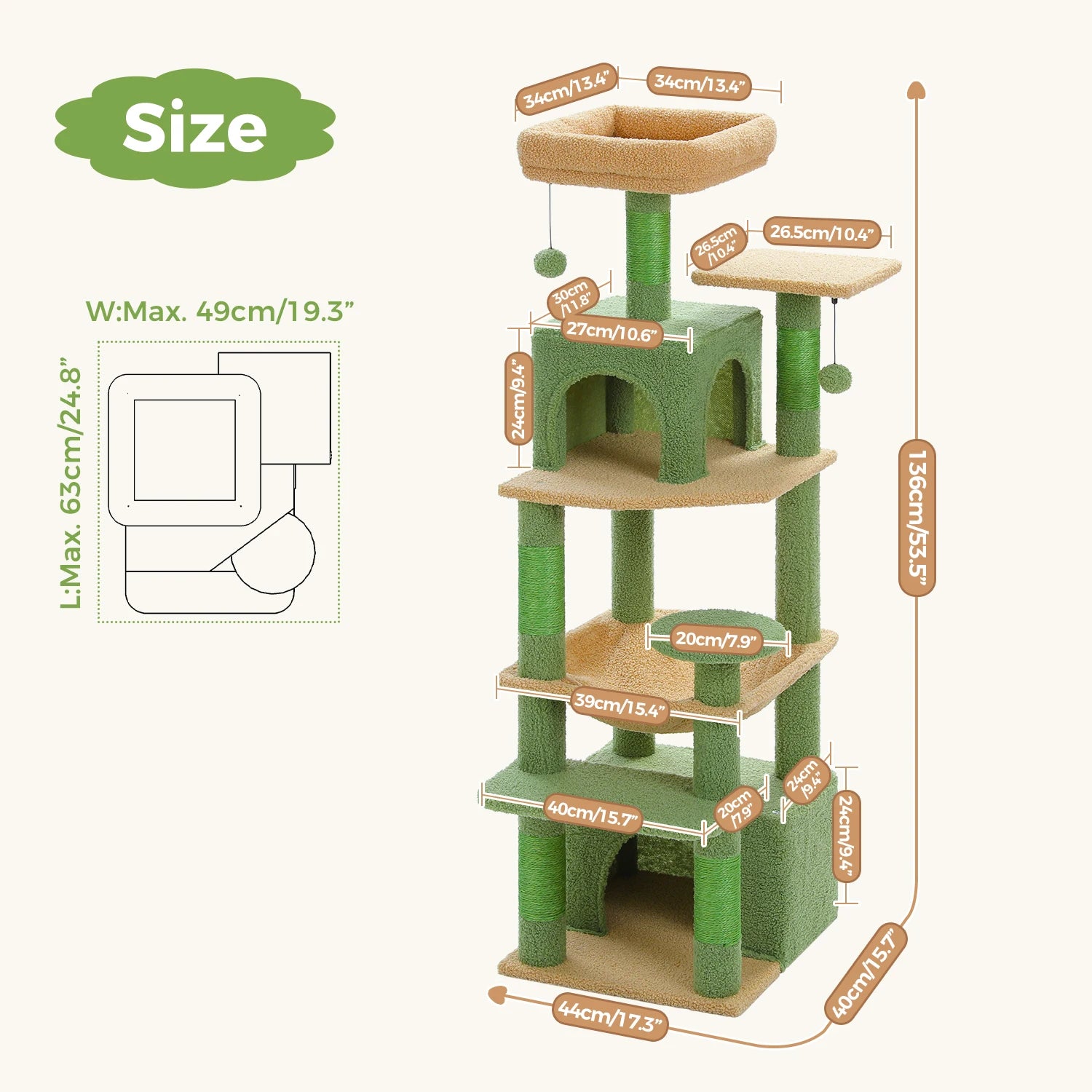 Jungle Cat Tree Tower Dimensions