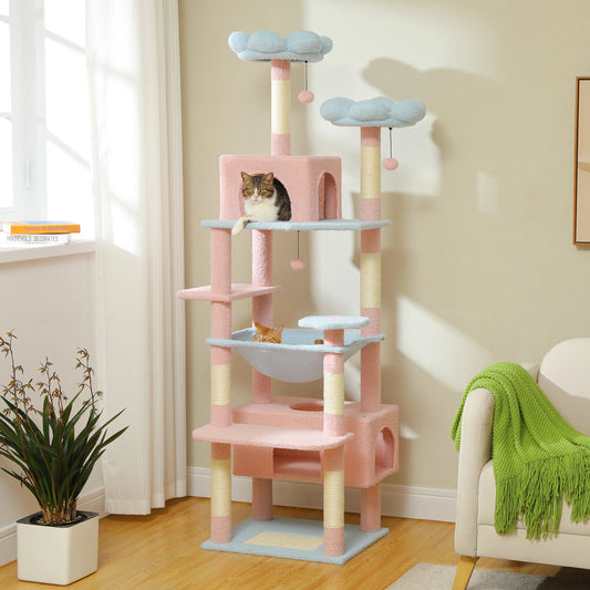 Pink Cat Tree Tower With Hammock And Toys