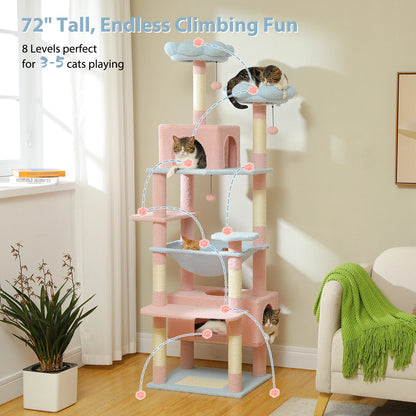 Pink Cat Tree Tower With Toys