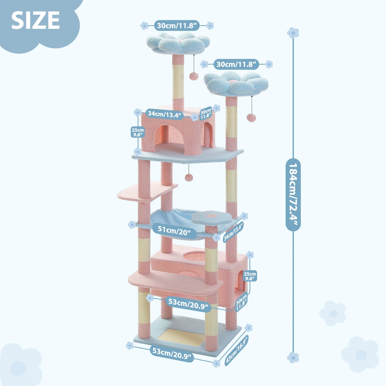 Pink Cat Tree Tower With Toys And Hammock