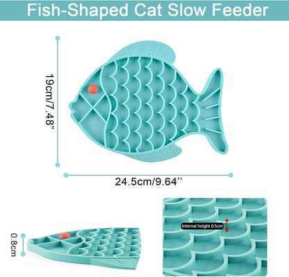 2 Pack Cat Slow Feeder, Fish-Shaped Cat Lick Treat Mat for Cats Anxiety Relief