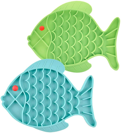 2 Pack Cat Slow Feeder, Fish-Shaped Cat Lick Treat Mat